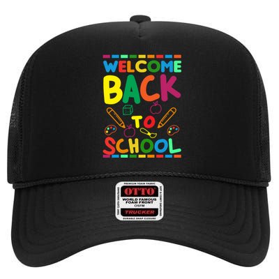 Welcome Back To School High Crown Mesh Back Trucker Hat