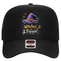 Witches Be Trippin Funny Witch Halloween High Crown Mesh Back Trucker Hat