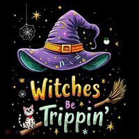 Witches Be Trippin Funny Witch Halloween High Crown Mesh Back Trucker Hat