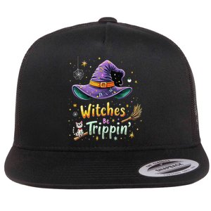 Witches Be Trippin Funny Witch Halloween Flat Bill Trucker Hat