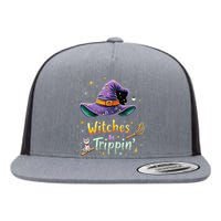 Witches Be Trippin Funny Witch Halloween Flat Bill Trucker Hat