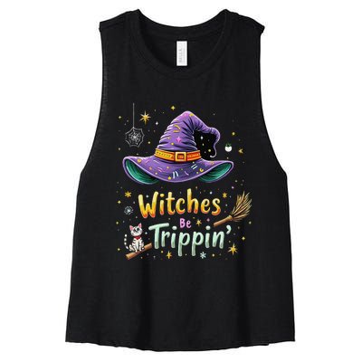 Witches Be Trippin Funny Witch Halloween Women's Racerback Cropped Tank