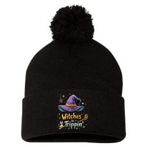 Witches Be Trippin Funny Witch Halloween Pom Pom 12in Knit Beanie