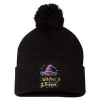 Witches Be Trippin Funny Witch Halloween Pom Pom 12in Knit Beanie