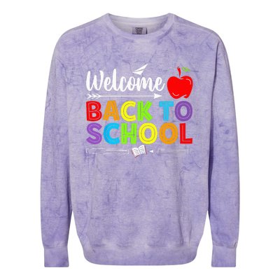 Welcome Back To School Funny Teacher Love Colorblast Crewneck Sweatshirt