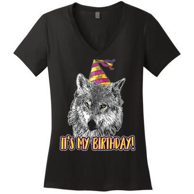 Wolf Birthday Themed Party Wolves Theme Wolf Lover Women's V-Neck T-Shirt