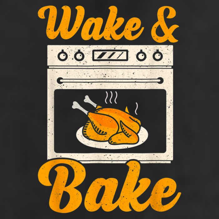 Wake Bake Turkey Feast Meal Dinner Chef Thanksgiving 7 Panel Mesh Trucker Snapback Hat