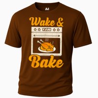 Wake Bake Turkey Feast Meal Dinner Chef Thanksgiving Cooling Performance Crew T-Shirt