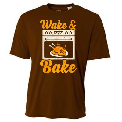 Wake Bake Turkey Feast Meal Dinner Chef Thanksgiving Cooling Performance Crew T-Shirt