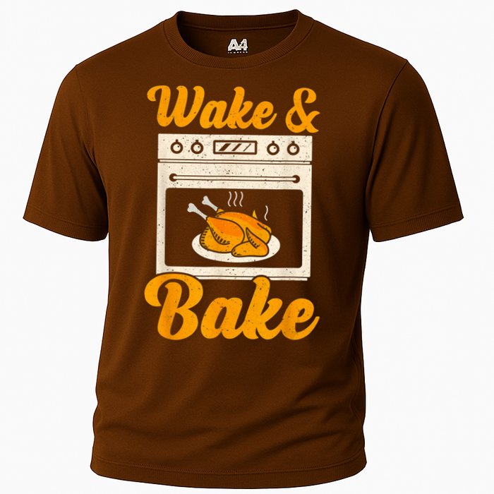 Wake Bake Turkey Feast Meal Dinner Chef Thanksgiving Cooling Performance Crew T-Shirt