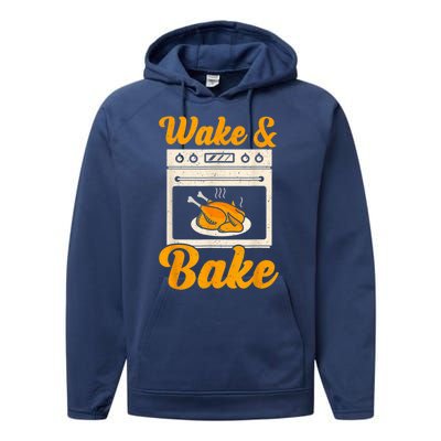 Wake Bake Turkey Feast Meal Dinner Chef Thanksgiving Performance Fleece Hoodie