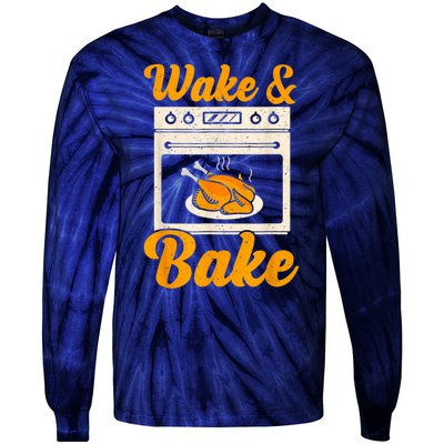 Wake Bake Turkey Feast Meal Dinner Chef Thanksgiving Tie-Dye Long Sleeve Shirt