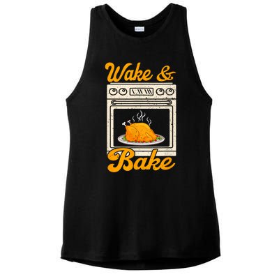 Wake Bake Turkey Feast Meal Dinner Chef Funny Thanksgiving Ladies PosiCharge Tri-Blend Wicking Tank