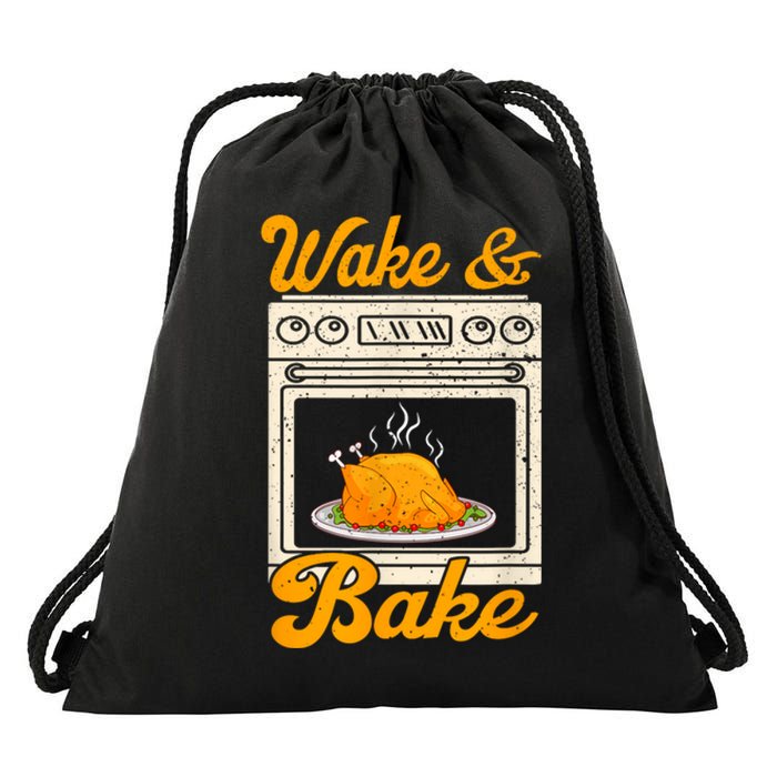 Wake Bake Turkey Feast Meal Dinner Chef Funny Thanksgiving Drawstring Bag