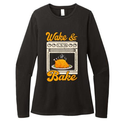 Wake Bake Turkey Feast Meal Dinner Chef Funny Thanksgiving Womens CVC Long Sleeve Shirt