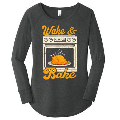 Wake Bake Turkey Feast Meal Dinner Chef Funny Thanksgiving Women's Perfect Tri Tunic Long Sleeve Shirt