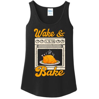 Wake Bake Turkey Feast Meal Dinner Chef Funny Thanksgiving Ladies Essential Tank