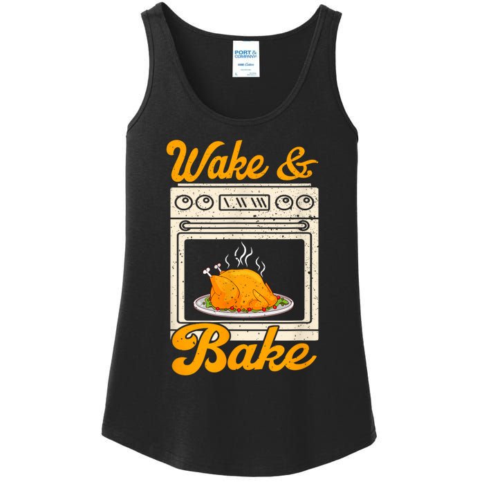 Wake Bake Turkey Feast Meal Dinner Chef Funny Thanksgiving Ladies Essential Tank