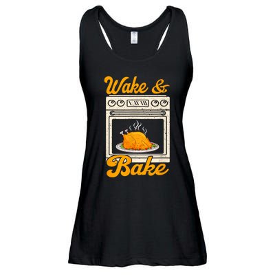 Wake Bake Turkey Feast Meal Dinner Chef Funny Thanksgiving Ladies Essential Flowy Tank