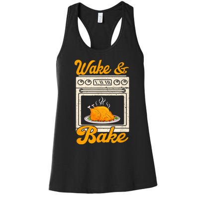 Wake Bake Turkey Feast Meal Dinner Chef Funny Thanksgiving Women's Racerback Tank