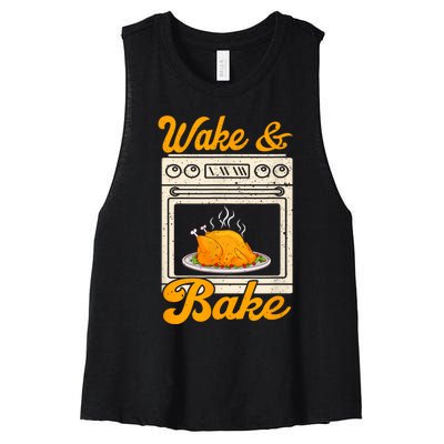 Wake Bake Turkey Feast Meal Dinner Chef Funny Thanksgiving Women's Racerback Cropped Tank