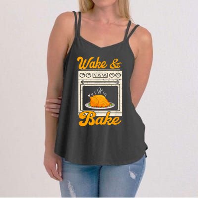 Wake Bake Turkey Feast Meal Dinner Chef Funny Thanksgiving Women's Strappy Tank