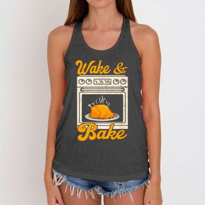 Wake Bake Turkey Feast Meal Dinner Chef Funny Thanksgiving Women's Knotted Racerback Tank