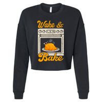 Wake Bake Turkey Feast Meal Dinner Chef Funny Thanksgiving Cropped Pullover Crew