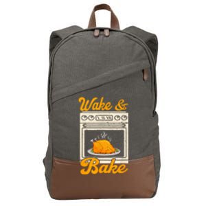 Wake Bake Turkey Feast Meal Dinner Chef Funny Thanksgiving Cotton Canvas Backpack