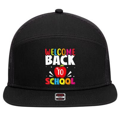 Welcome Back To School Retro First Day Of School Teacher 7 Panel Mesh Trucker Snapback Hat