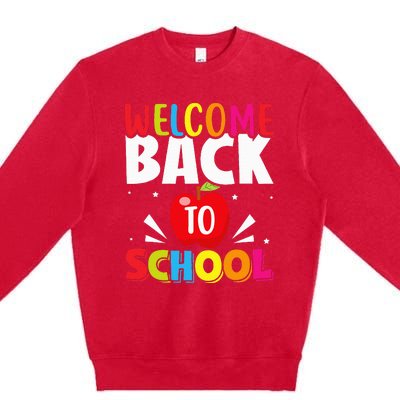 Welcome Back To School Retro First Day Of School Teacher Premium Crewneck Sweatshirt