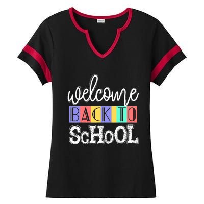 Welcome Back To School First Day of School Teachers Gifts Ladies Halftime Notch Neck Tee