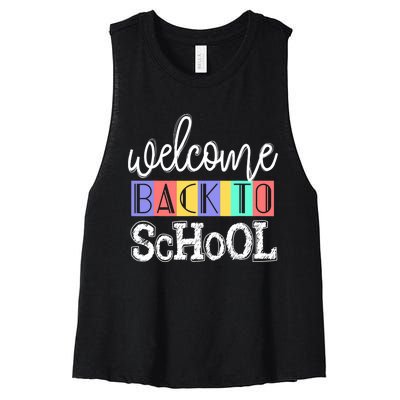 Welcome Back To School First Day of School Teachers Gifts Women's Racerback Cropped Tank