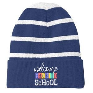 Welcome Back To School First Day Of School Teachers Gifts Striped Beanie with Solid Band