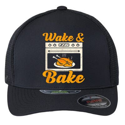 Wake Bake Turkey Feast Meal Dinner Chef Funny Thanksgiving Flexfit Unipanel Trucker Cap