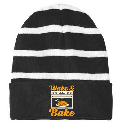 Wake Bake Turkey Feast Meal Dinner Chef Funny Thanksgiving Striped Beanie with Solid Band