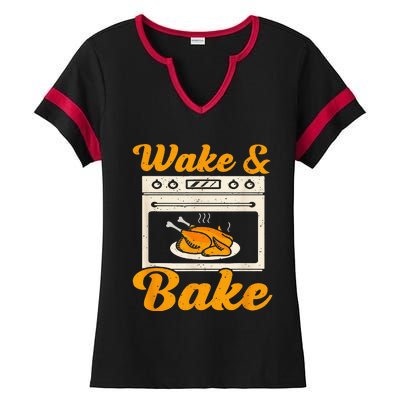 Wake Bake Turkey Feast Meal Dinner Chef Ladies Halftime Notch Neck Tee