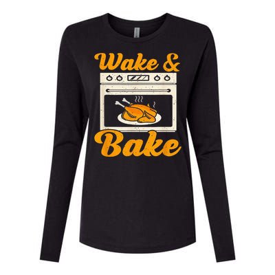 Wake Bake Turkey Feast Meal Dinner Chef Womens Cotton Relaxed Long Sleeve T-Shirt