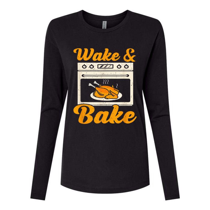 Wake Bake Turkey Feast Meal Dinner Chef Womens Cotton Relaxed Long Sleeve T-Shirt