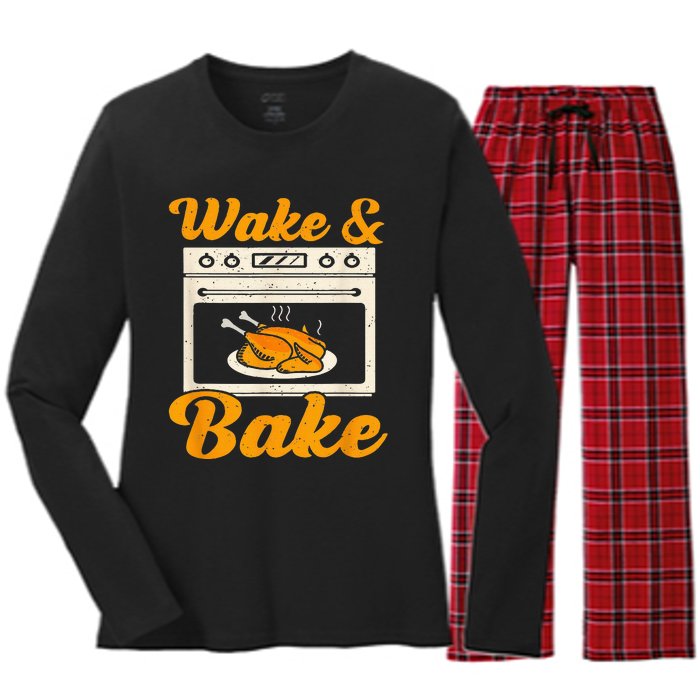 Wake Bake Turkey Feast Meal Dinner Chef Women's Long Sleeve Flannel Pajama Set 