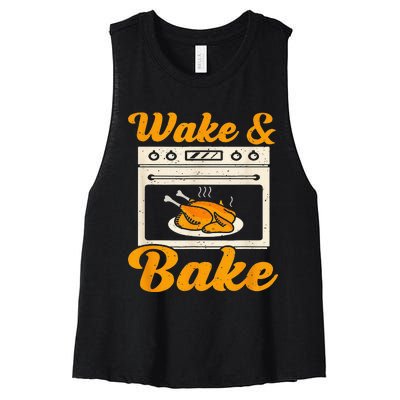 Wake Bake Turkey Feast Meal Dinner Chef Women's Racerback Cropped Tank