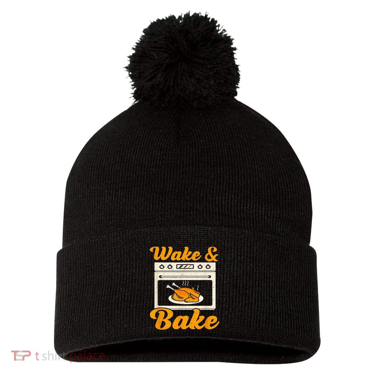 Wake Bake Turkey Feast Meal Dinner Chef Pom Pom 12in Knit Beanie