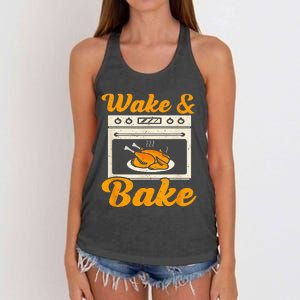 Wake Bake Turkey Feast Meal Dinner Chef Women's Knotted Racerback Tank