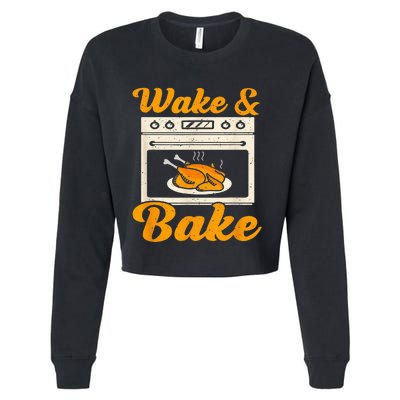 Wake Bake Turkey Feast Meal Dinner Chef Cropped Pullover Crew