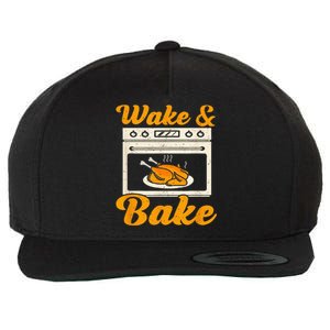 Wake Bake Turkey Feast Meal Dinner Chef Wool Snapback Cap