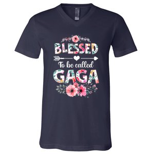 Womens Blessed To Be Called Gaga Shirt Funny Gaga Mother's Day V-Neck T-Shirt