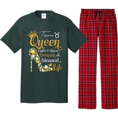 Womens Birthday Taurus Queen Faith Favor Living Blessed Life VNeck Pajama Set