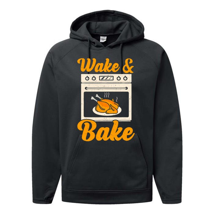 Wake Bake Turkey Feast Meal Dinner Chef Funny Thanksgiving Performance Fleece Hoodie