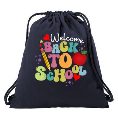 Welcome Back To School Happy First Day Of School Teachers Drawstring Bag