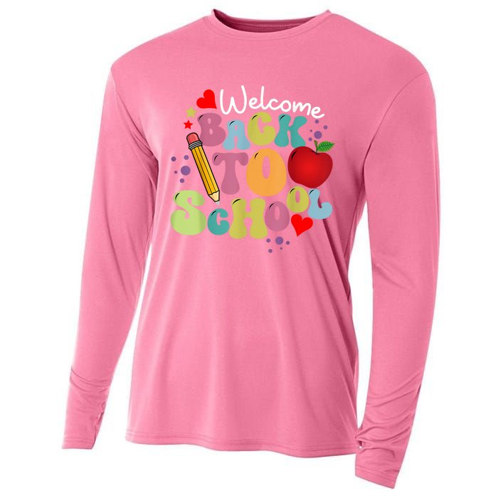 Welcome Back To School Happy First Day Of School Teachers Cooling Performance Long Sleeve Crew